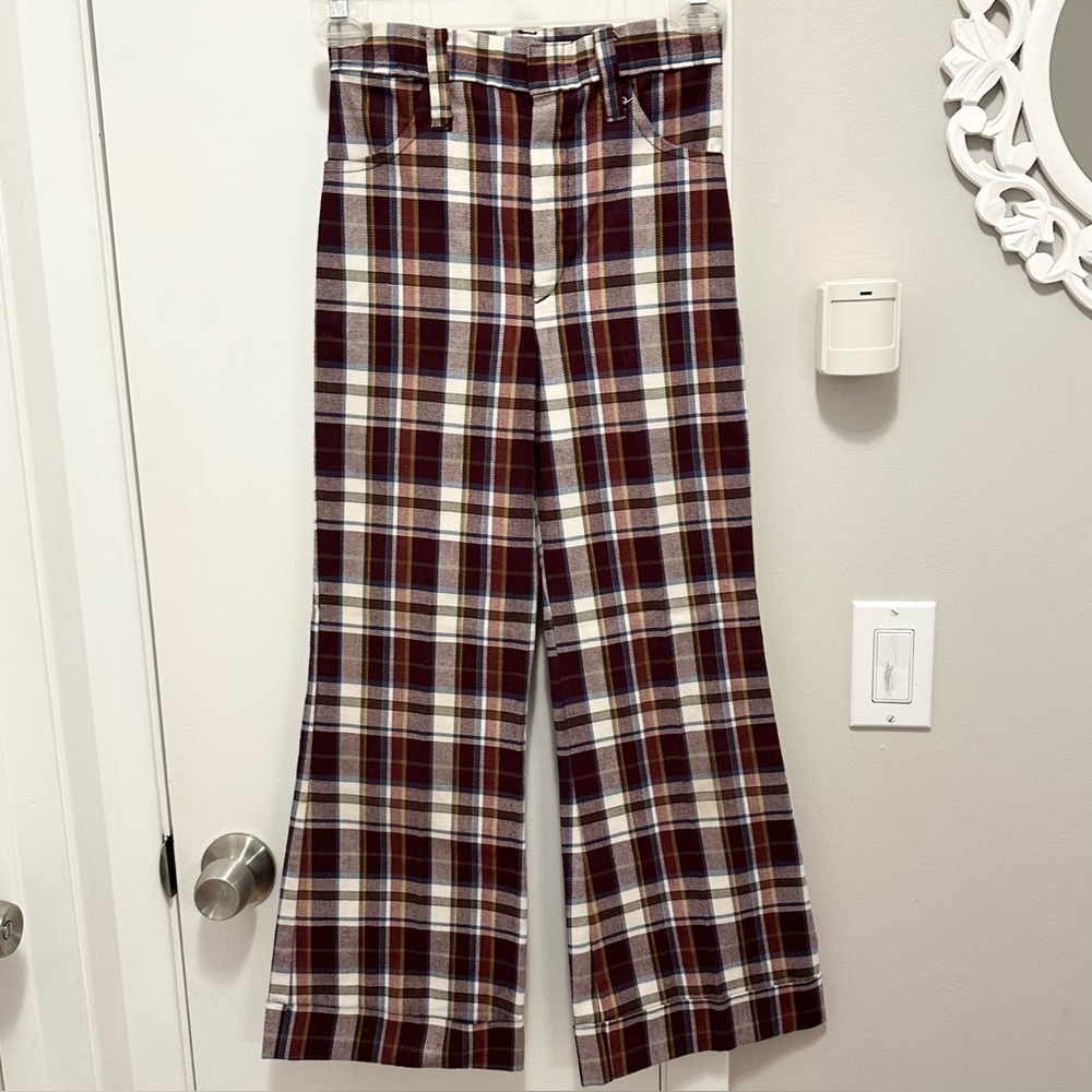 Vintage Danny Dare Plaid Flare Pants Boys 12 Kids Ivory Burgundy grandpacore